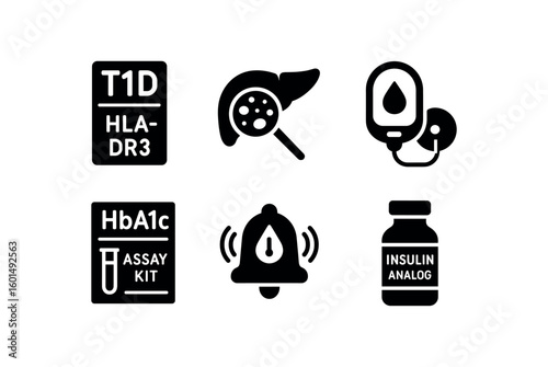 solid icon isolated Type 1 diabetes mellitus HLA DR3 haplotype marker Type 1 diabetes mellitus pancreatic islet biopsy sample Type 1 diabetes mellitus continuous glucose monitor sensor Type