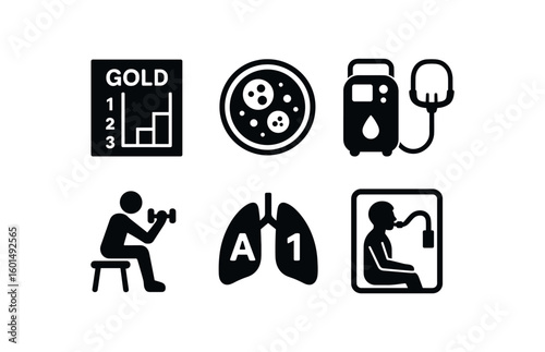 solid icon isolated chronic obstctive pulmonary disease GOLD classification stage chart chronic obstctive pulmonary disease sputum eosinophil count chronic obstctive pulmonary disease oygen