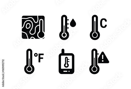 solid icon isolated temperature thermal map temperature humidity sensor temperature Celsius gauge temperature Fahrenheit indicator temperature data logger temperature safety threshold
