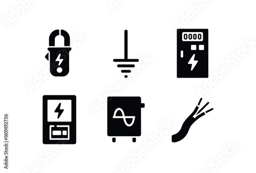 solid icon isolated electricity current clamp electricity grounding rod electricity switchgear panel electricity distribution bo electricity inverter module electricity live wire