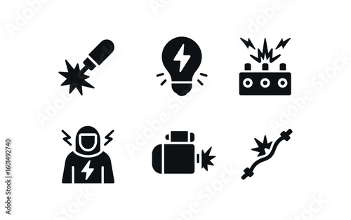 solid icon isolated spark plasma jet spark flash bulb spark sensor array spark arc flash suit spark starter motor spark conduction wire