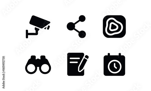 solid icon isolated observation camera rig observation sensor network observation heat map observation binoculars optic observation note taking observation cron schedule