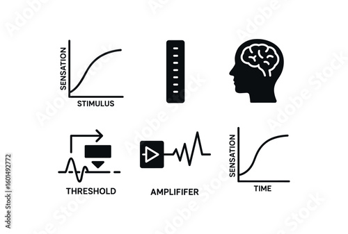 solid icon isolated sensation stimulus response curve sensation intensity scale sensation sensory corte map sensation threshold detector sensation neural signal amplifier sensation sensory