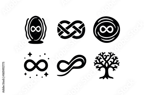 solid icon isolated infinity dimension portal infinity fabric weave infinity nested ring infinity space continuum infinity cosmic trail infinity fractal tree