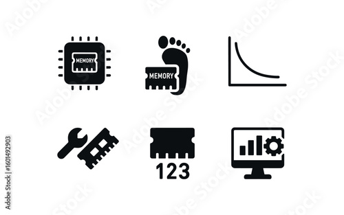 solid icon isolated memory cache controller memory footprint analyzer memory retention curve memory defragmenter tool memory byte counter memory optimizer utility