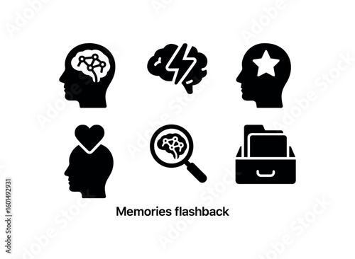 solid icon isolated memories neural imprint memories flashback trigger memories mnemonic device memories emotion tag memories retrieval cue memories archive database