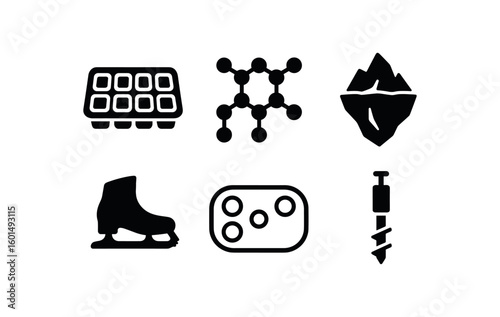 solid icon isolated ice cube tray ice crystal lattice model iceberg scale replica ice skate blade ice rink surface ice core sampler