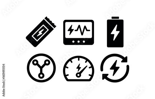 solid icon isolated energy bar cell energy waveform display energy storage unit energy flu capacitor energy meter gauge energy conservation diagram
