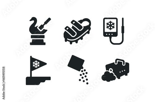 solid icon isolated ice sculpture chisel ice cleat attachment ice melt sensor ice shelf edge marker ice pellet dispenser ice fog machine