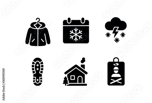 solid icon isolated winter coat hanger winter solstice calendar winter storm tracker winter boot sole winter cabin model winter ski pass