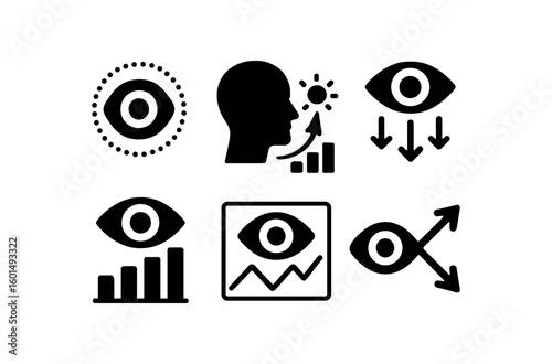 solid icon isolated gaze behaviour model gaze attention metric gaze sampling rate indicator gaze depth sensor gaze prominence chart gaze vector plot