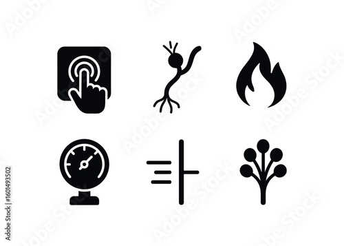 solid icon isolated sensation tactile sensor pad sensation sensory nerve fiber sensation heat receptor sensation pressure gauge sensation threshold marker sensation nerve ending cluster