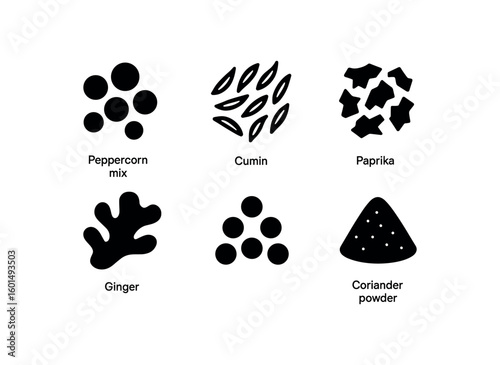 solid icon isolated spices peppercorn mi spices cumin seeds spices paprika flakes spices ginger root spices mustard seed spices coriander powder
