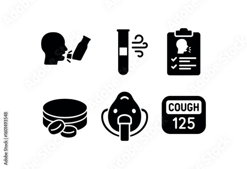 solid icon isolated cough cough induction chamber cough residual marker cough assessment tool cough lozenge tin cough aerosol mask cough frequency counter