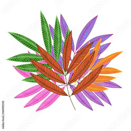 Leaves in the style of children's drawing on a white background. Can be as a bouquet or as separate elements for your design.
