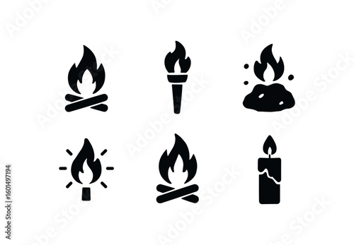 solid icon isolated fire (elements): campfire torch ember spark bonfire candle