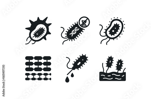 solid icon isolated bacterial infection macrophage infiltration site bacterial infection antibiotic resistance gene bacterial infection capsule polysaccharide layer bacterial infection