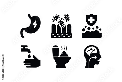 solid icon isolated gastrointestinal infection gastric mucosal erosion site gastrointestinal infection enterocyte bsh border enzyme gastrointestinal infection ileal Peyer's patch activation