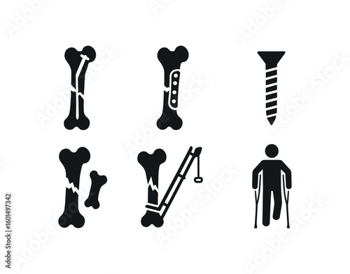 solid icon isolated femoral fracture intramedullary nail femoral fracture fiation plate femoral fracture cortical screw femoral fracture bone graft femoral fracture traction splint femoral
