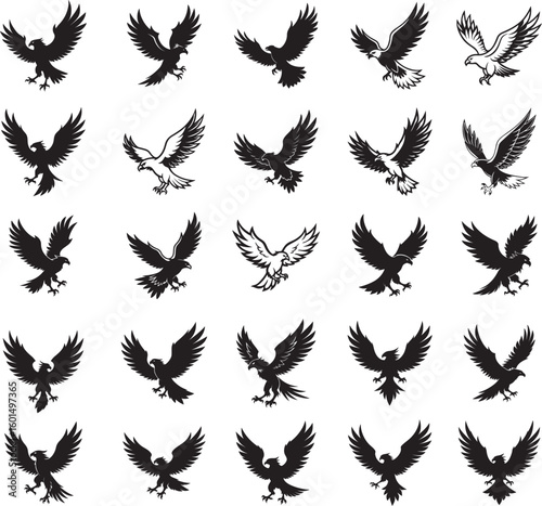 Eagle Silhouette Vector Set – Flying Hawk and Falcon Icons Collection for Logos and Design