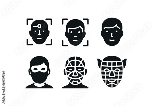 solid icon isolated face recognition algorithm face detection bo face landmark model face mask overlay face mesh face teture map
