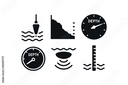 solid icon isolated depth sounding depth chart graph depth compass gauge depth curvature scale depth sonar pinger depth measurement rod