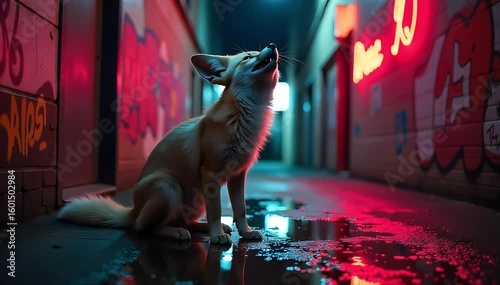 Fennec fox roaring softly with high pitched yips