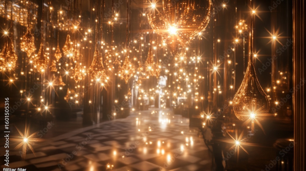 Obraz premium A luminous pathway adorned with sparkling lights.