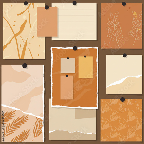 Vector collage of textured paper on board