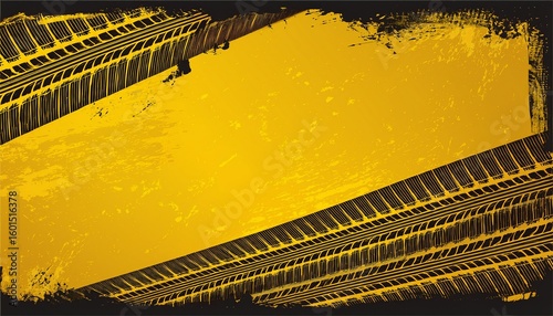 yellow grunge with tire track silhouette background