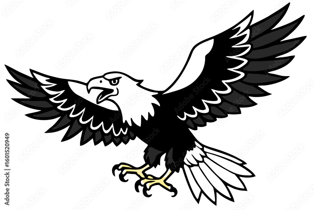 Fototapeta premium Black flying eagle vector silhouette with open wings