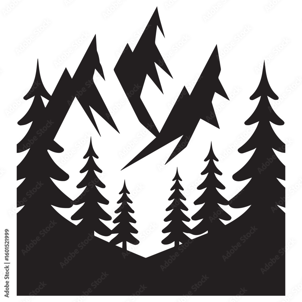 Obraz premium A mountain landscape with pine trees in a forest
