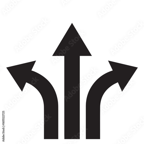 Three black arrows pointing in different directions isolated on white background