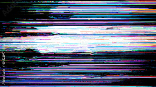 Glitch vector background with horizontal lines in various colors  