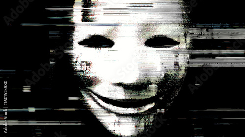 Abstract representation of glitch vector background with a scary Halloween mask