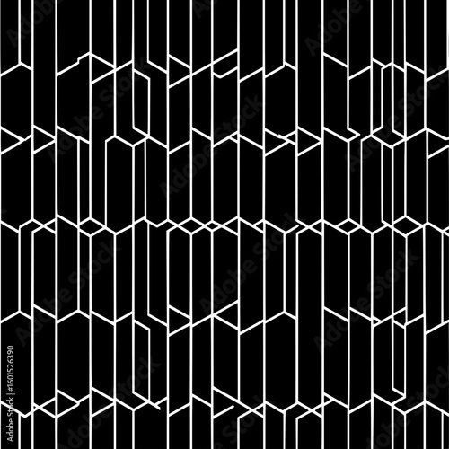 Abstract geometric pattern featuring irregular white shapes on a dark black background design element art