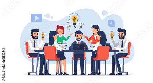 Business team brainstorming, generating innovative ideas. Perfect for websites, presentations, and marketing materials.