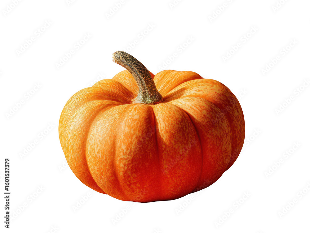 Obraz premium Beautiful vibrant orange pumpkin with detailed texture and organic stem isolated on transparent background