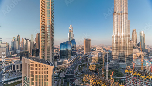 Photography Panoramic skyline view of Dubai downtown with mall, fountains and skyscrapers ae