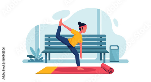 Woman practicing yoga outdoors, perfect for wellness websites or brochures.