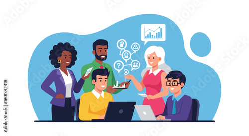 Diverse business team collaborating on a project, ideal for websites and marketing materials.
