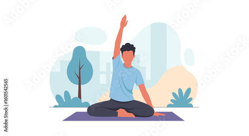 Man doing yoga outdoors, perfect for wellness websites or brochures.