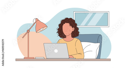 Woman working on laptop at home, perfect for websites or blog posts about remote work, freelance, or work-life balance.
