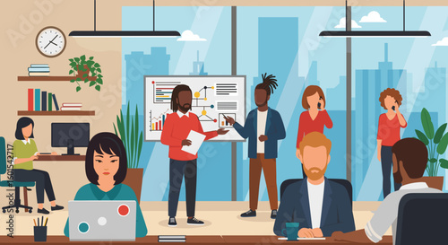 Diverse team of professionals working in a modern office, perfect for business presentations or website banners.