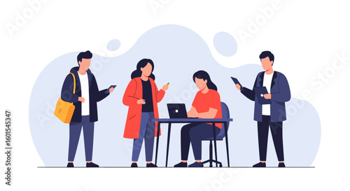 Diverse team collaborating on a project, perfect for illustrating teamwork, innovation, and modern business concepts on websites or presentations.