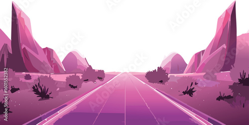 Arch bridge in the night. Glowing Pink Portal in a Night Desert Landscape