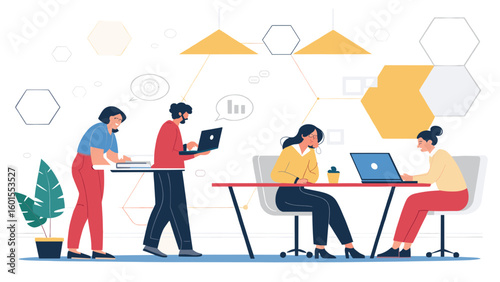 Diverse team collaborating in a modern office, perfect for website banners or brochures.