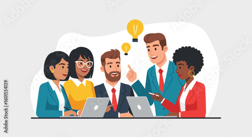 Diverse business team brainstorming, ideal for websites, presentations, and marketing materials.