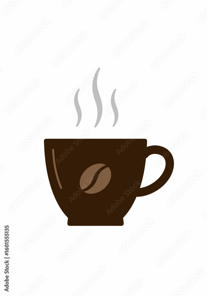 Obraz premium Steaming Brown Coffee Cup with Coffee Bean Design