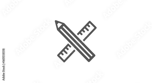 Crossed Pencil and Ruler Icon: Gray Line Art Design